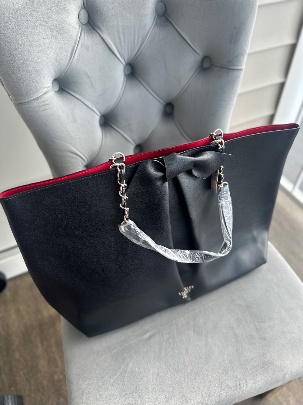 Victoria's Secret Black Tote with Red Trim and Bow Accent